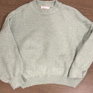 Pink Rose Light Green Crew Neck Sweater